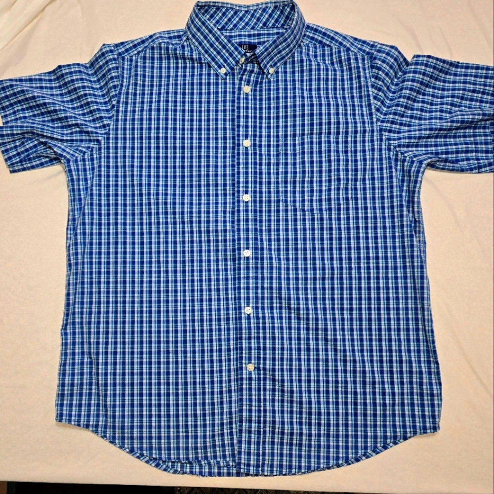 George Blue Casual Button Down Shirt with Plaid Pattern